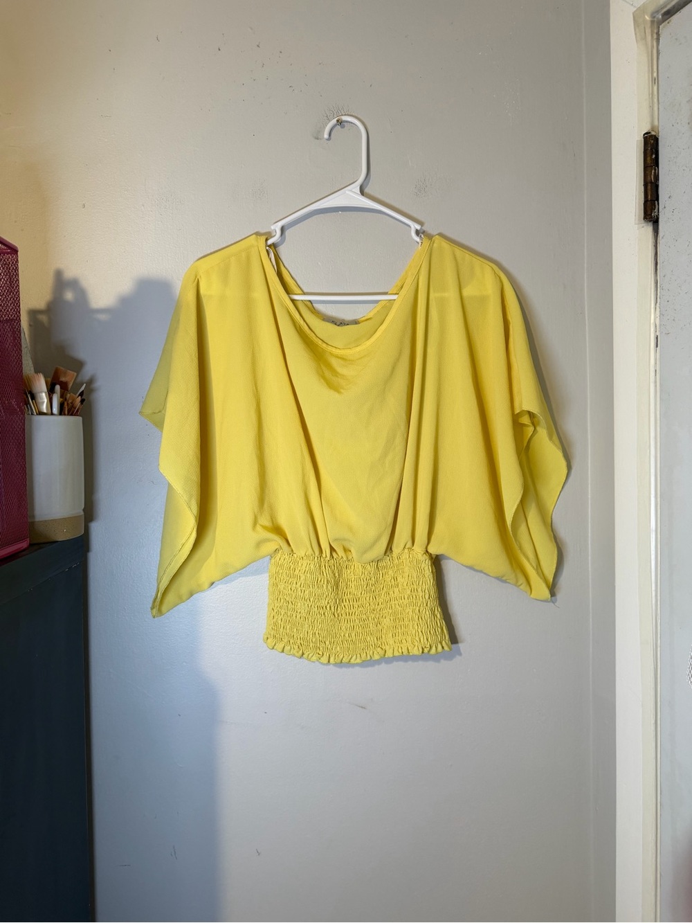 Papaya Bright Yellow Flutter-Sleeve Smocked Crop Top